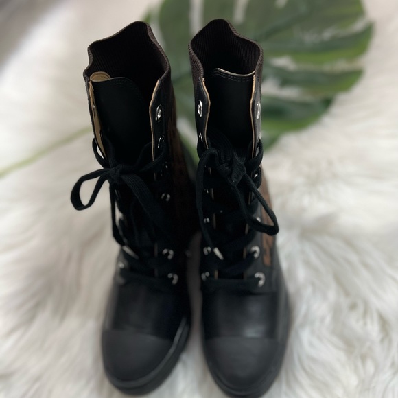Michael Kors Brea Leather and Logo Jacquard Combat Boot ✨brand new✨ - Picture 4 of 9